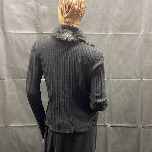 Vintage Dolce Cabo Black Knit Fur Front Zipper Cardigan - Picture 3 of 14